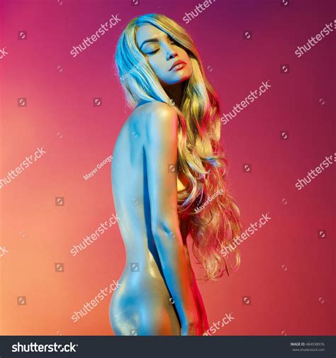 Nude Beautiful Woman Dance Striptease Night Stock Photo