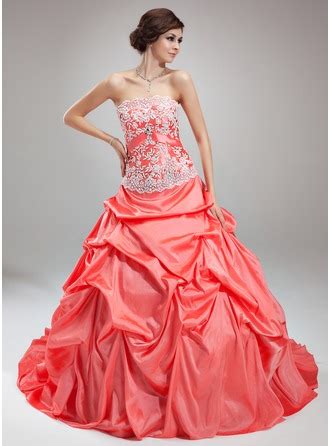 Ball Gown Strapless Chapel Train Taffeta Wedding Dress With Ruffle Lace