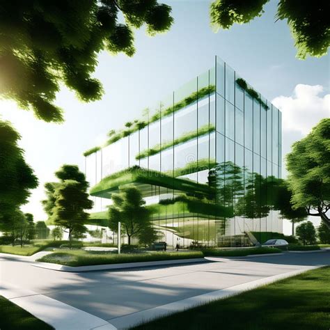 Glass Office Building In A Green City A Modern And Sustainable