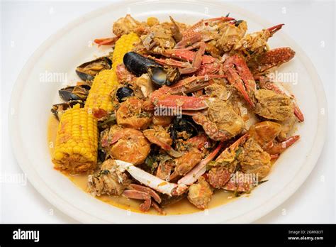 Homemade Cajun Seafood Boil With Lobster Crab And Shrimp With Rice