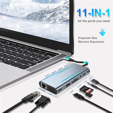 Usb концентратор11 в 1 Type C To Pd Hdmi 4k 30hz Usb30 Sd Ft Rj45