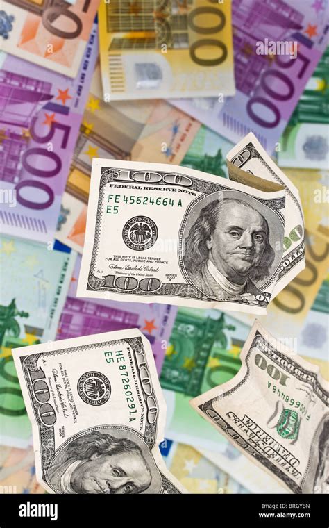 Dollar and Euro notes. Symbol differences Euro Dollar Stock Photo - Alamy