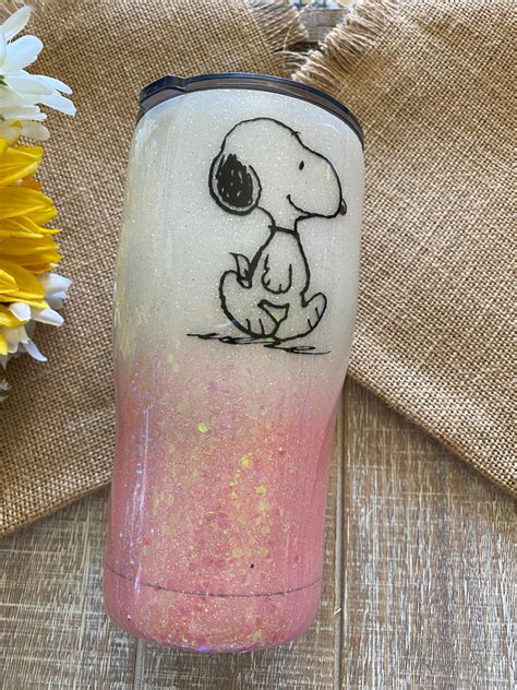 Snoopy Tumbler Made With Custom Glitter Waterslides And Etsy