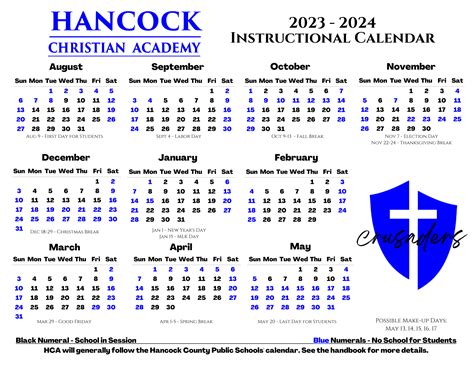 Instructional Calendar 2024-2025 - Hancock Christian Academy