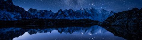 Milky Way Wallpaper 4K, Night, Starry sky, Mountains