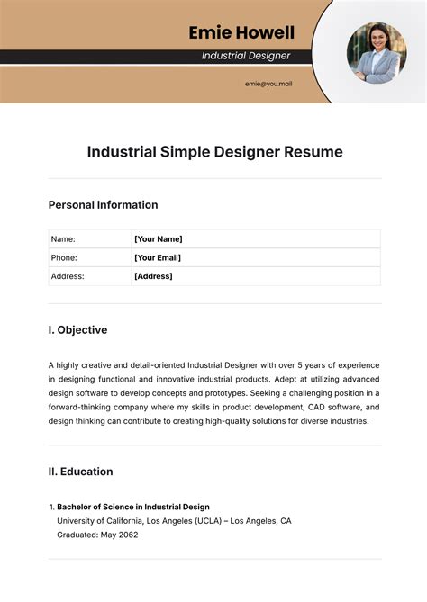 Free Industrial Simple Designer Resume Template to Edit Online