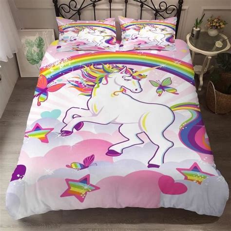 3D Housse De Couette Dessin Animé Animal Licorne 140X200 Cm Parure De