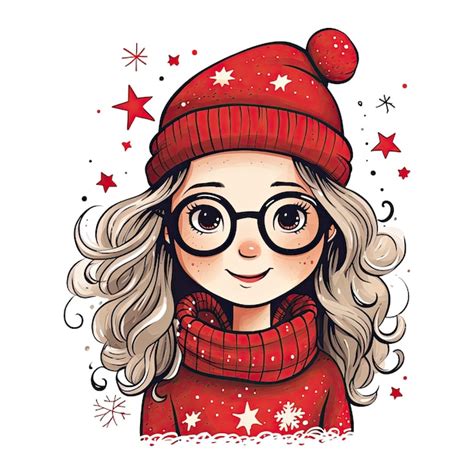 Premium Ai Image Cute Cartoon Girl Santa Claus Hat Merry Christmas