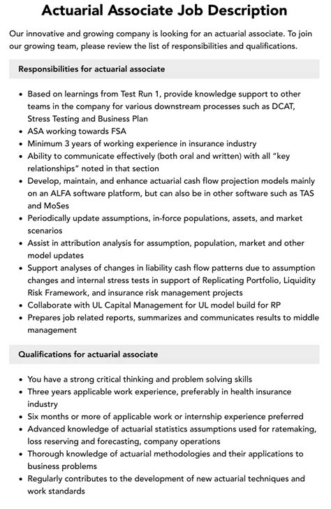 Actuarial Associate Job Description Velvet Jobs