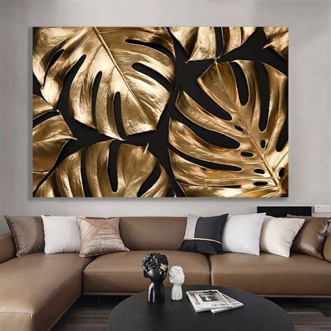 Golden Leaves Canvas Painting Floral Wall Decor Golden Leaves