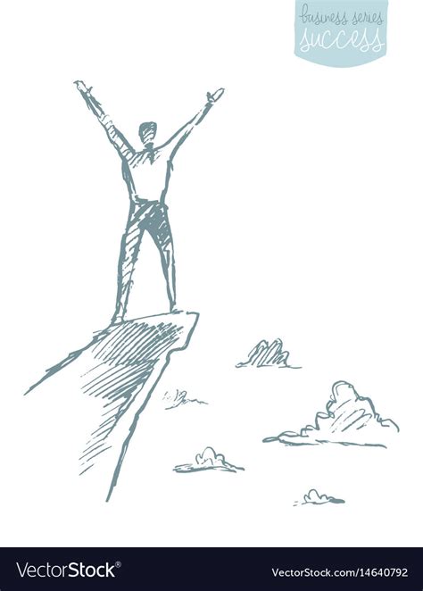 Drawn success climber man mountain sketch Vector Image