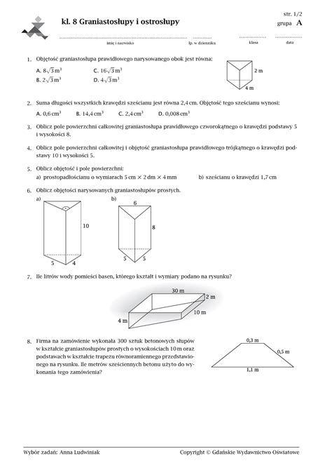 Klasa Graniastos Upy I Ostros Upy Karta Pracy Kl Graniastos Upy