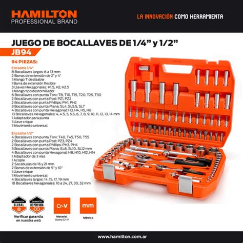 Set Juego Tubos Bocallave 94pcs 1 2 1 4 Maletín Hamilton PPi