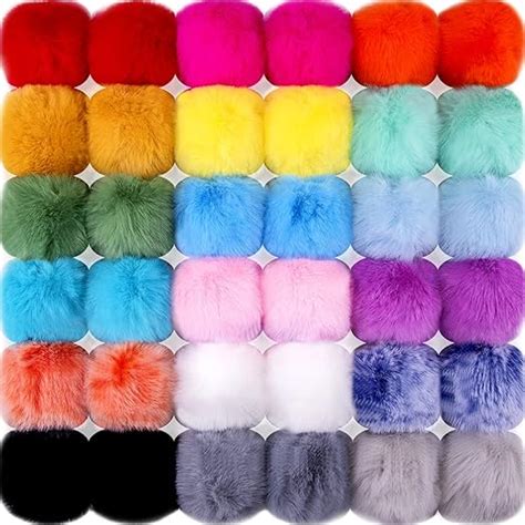 BQTQ 36 Pieces Faux Rabbit Fur Pom Pom Balls With Elastic Loop DIY