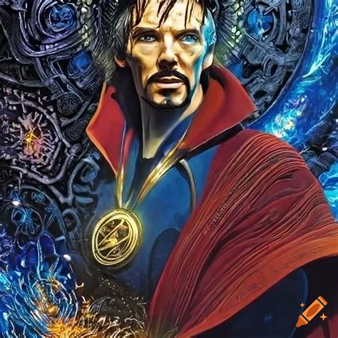 Doctor Strange In Gold And White Armor Against A Cosmic Backdrop In A