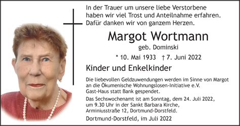 Traueranzeigen Von Margot Wortmann Trauer In Nrw De