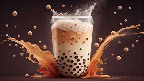 Pearl Milk Tea Milk Beads Splash Background Pearl Milk Tea Milk