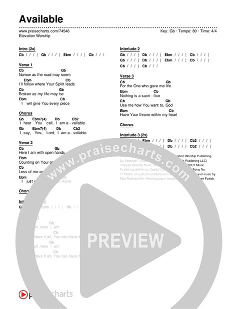 Available Chords Pdf Elevation Worship Praisecharts