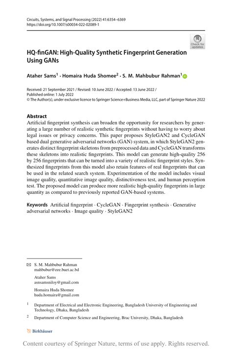 Hq Fingan High Quality Synthetic Fingerprint Generation Using Gans