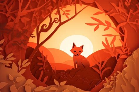 Premium AI Image | A fox in a forest with a sunset in the background.