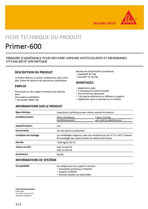 Fiche Technique D Un Produit Chimique