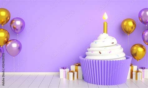 Purple Golden Happy Birthday Cake Invitation Card Banner Background