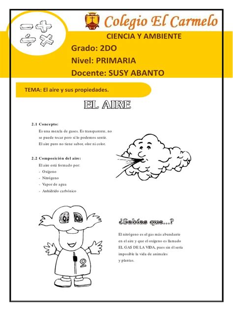 El Aire Y Sus Propiedades Para Niños De Primaria Pdf Atmósfera De Tierra Oxígeno