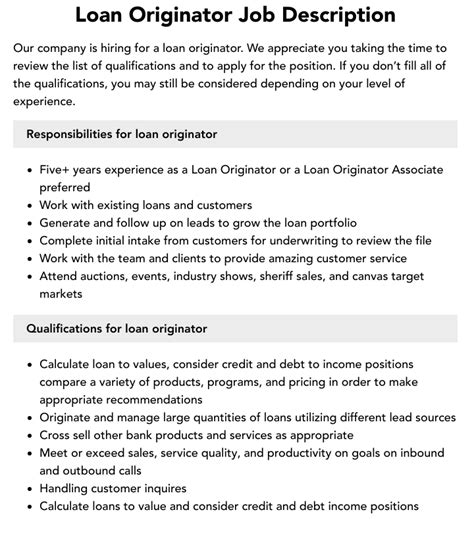 Loan Originator Job Description Velvet Jobs