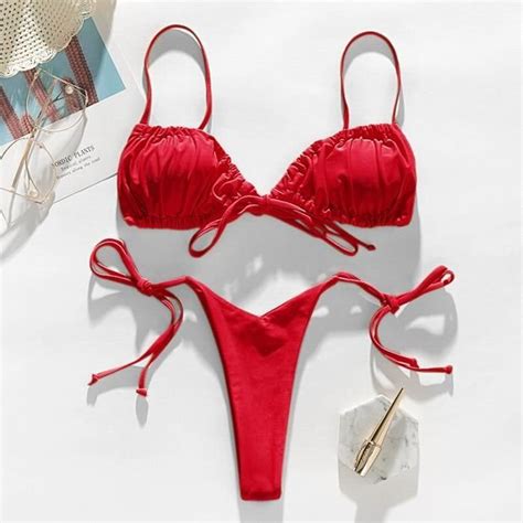 Maillot De Bain Maillot De Bain Br Silien Pliss Avec N Ud Volants Micro Bikini Extr Me