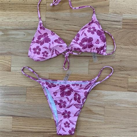 Pink Floral SHEIN Bikini Top Is Patted Small Dot Depop