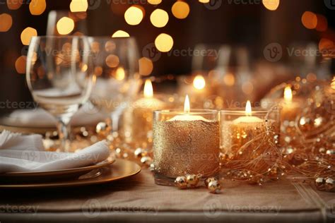 Ai Generated Candles And String Lights Illuminate The Table Christmas