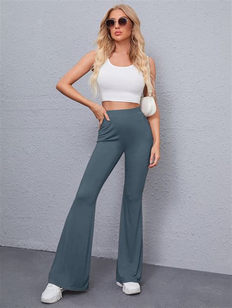 SHEIN Pantalon taille haute unicolore évasé Mode en ligne SHEIN FRANCE