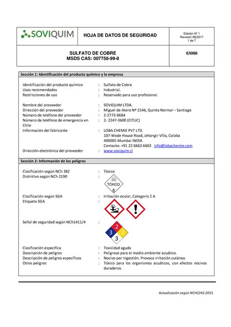 Sulfato De Cobre Ficha De Datos De Seguridad Sulfato De Cobre The