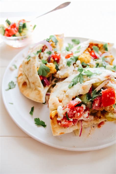 Roasted Cauliflower Chickpea Pitas With Tahini Sauce Elizabeth Raybould