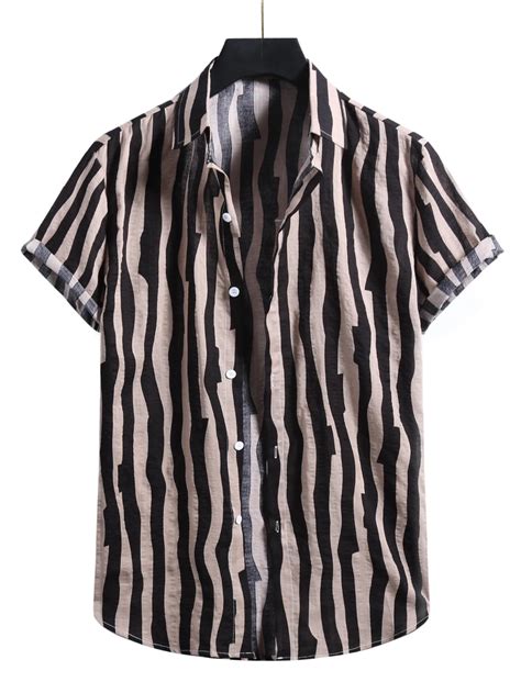 Guys Striped Button Front Shirt Shein Usa Casual Streetwear