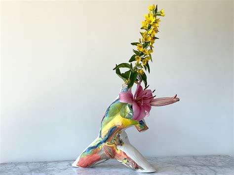 Nude Torso Vase Sculpture Porcelain Female Figure Marbled Color Agateware Mature Classical