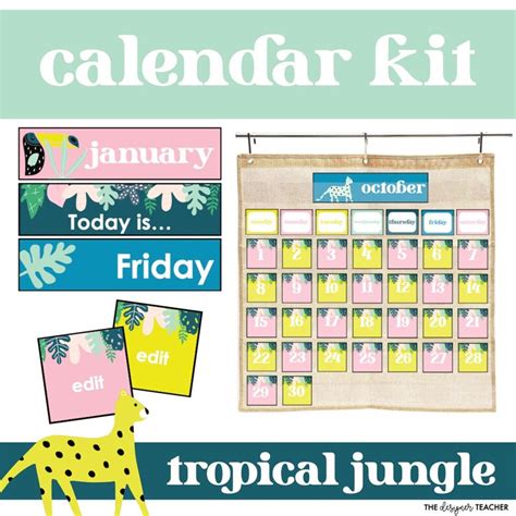 Editable Classroom Calendar Kit With Modern Tropical Jungle Etsy