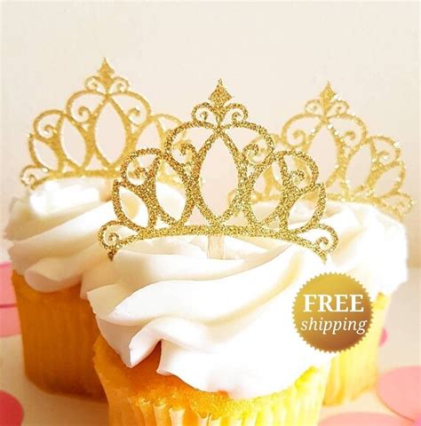 Princess Crown Cupcake Toppers Glitter Crown Toppers Gold