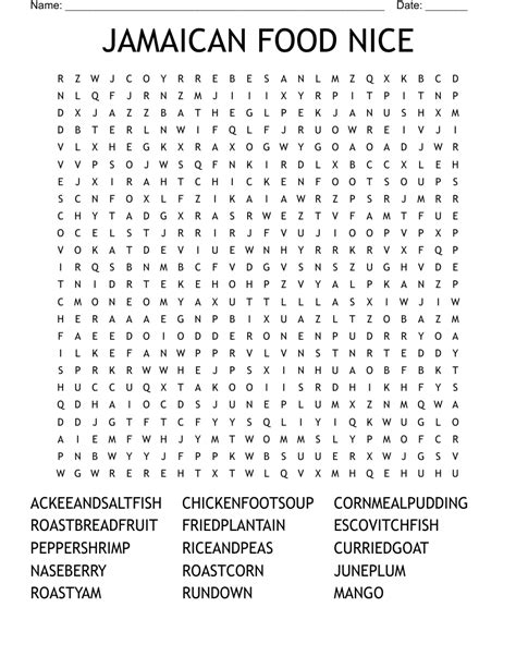 Jamaican Food Nice Word Search Wordmint