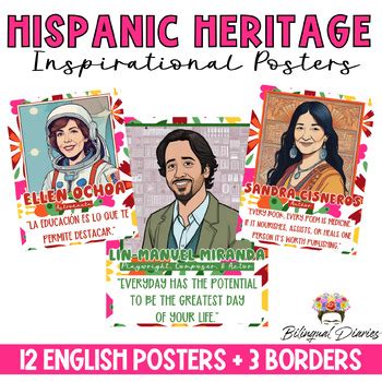 Patterned Hispanic Heritage Month Inspirational Posters (ENGLISH)