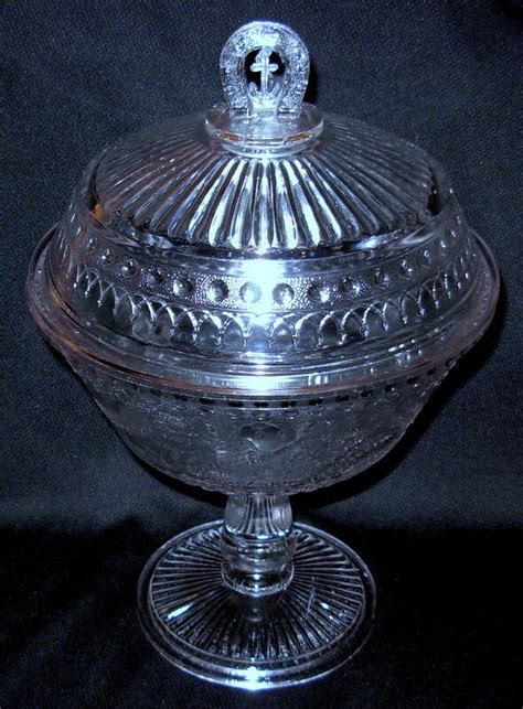 Antique Eapg Lidded Compote Adams And Co 1880s Good Luck Prayer 12