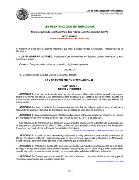 Ley De Extradici N Cmara De Diputados Del H Congreso De La Uni