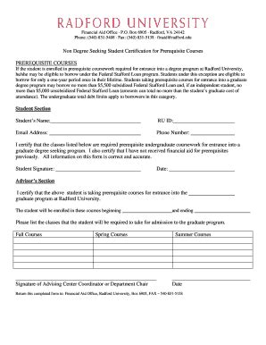 Fillable Online Radford Non Degree Prerequisites Approval Form