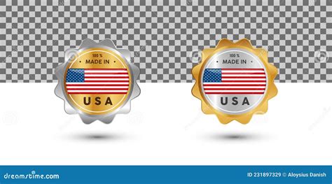 Made In Usa Label Stamp Badge Or Logo With The National Flag Of Usa