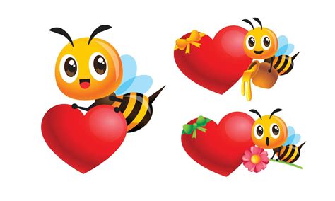 Collection Of Cartoon Cute Bee With Empty Heart Shape Signboard Bee