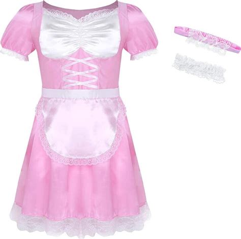 Oyolan Sissy Men Satin French Maid Dress Pajamas Clothes Crossdressing Lingerie Nightwear