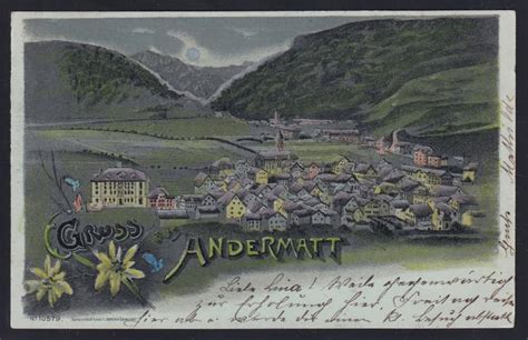 Schweiz Lithographie Gruss Aus Andermatt Farblitho Briefmarken