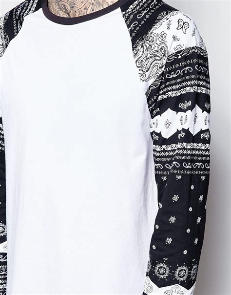 Lyst Asos Longline Long Sleeve T Shirt With Bandana Print Sleeves In