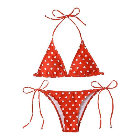 Gaqlive Women Swimsuit Sexy Polka Dot Print Bikini Lanyard Split