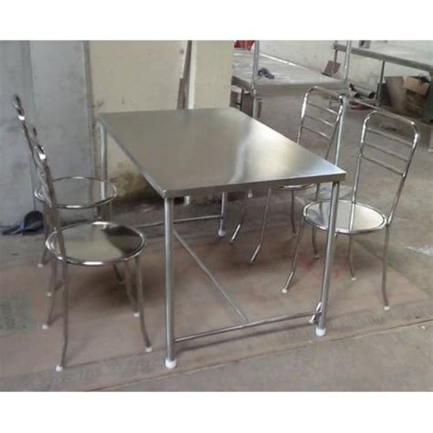 Silver Color SS 4 Seater Canteen Dining Table Set In Bengaluru Ganga